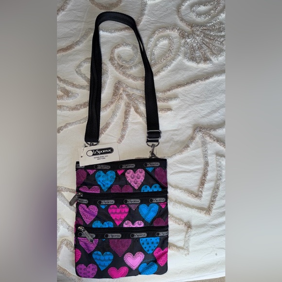 LeSportsac Black, Pink, Blue Heart Crossbody Bag - Picture 2 of 2
